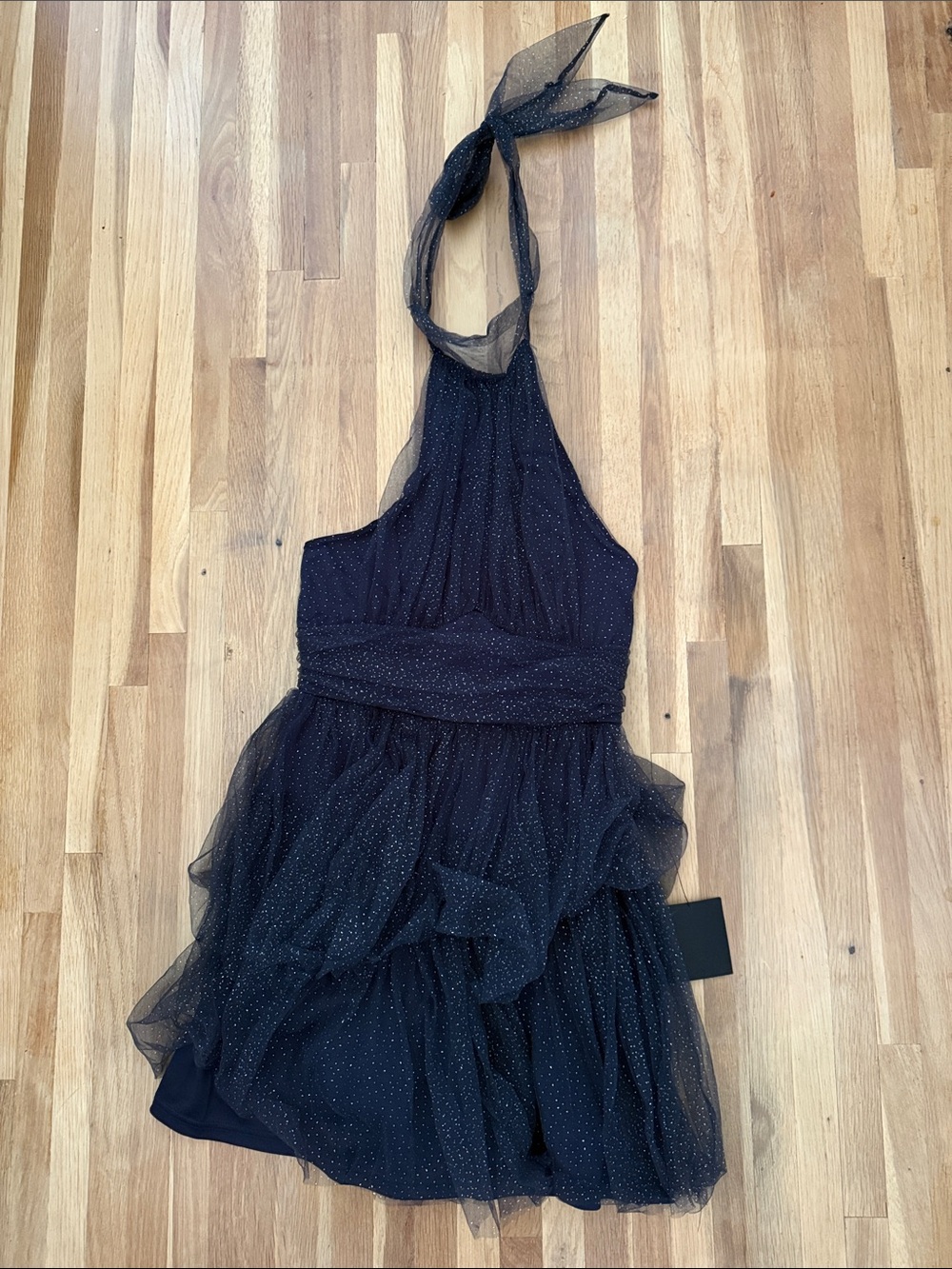 NEW NWT Lulu's Dark Blue Sparkle Halter Sleeveless Tiered Mini Dress